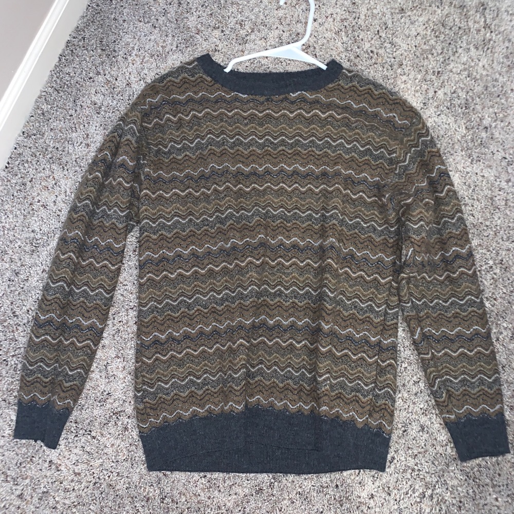 Cotton Reel Tan Sweater with Wavy Lines